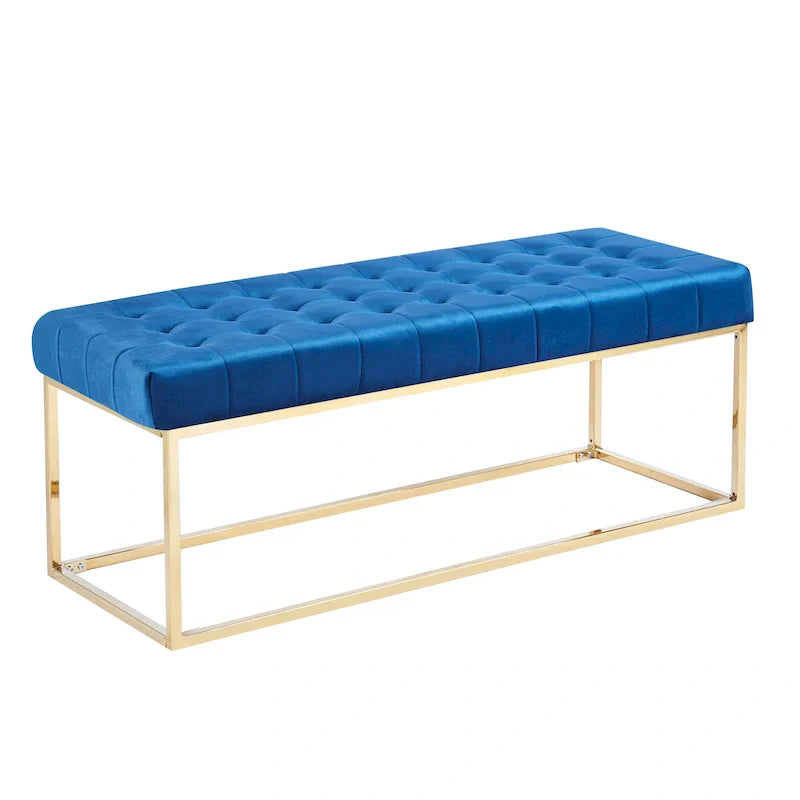 Banc en Velours Tufté Porthos Home Wenn avec Pieds en Chrome Doré