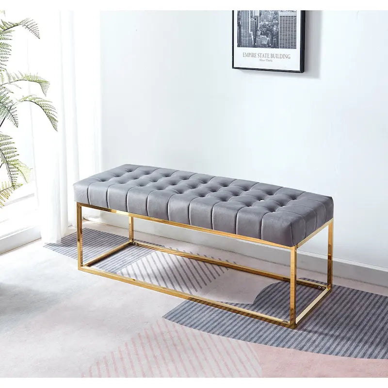 Banc en Velours Tufté Porthos Home Wenn avec Pieds en Chrome Doré