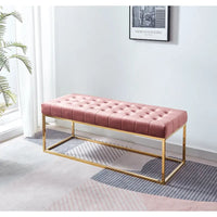 Banc en Velours Tufté Porthos Home Wenn avec Pieds en Chrome Doré