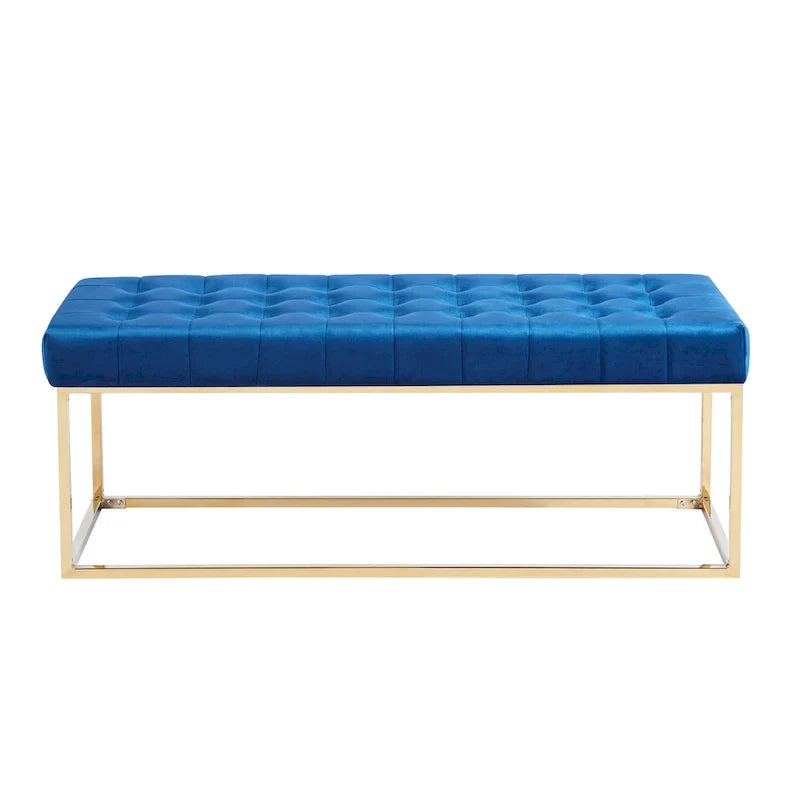 Banc en Velours Tufté Porthos Home Wenn avec Pieds en Chrome Doré