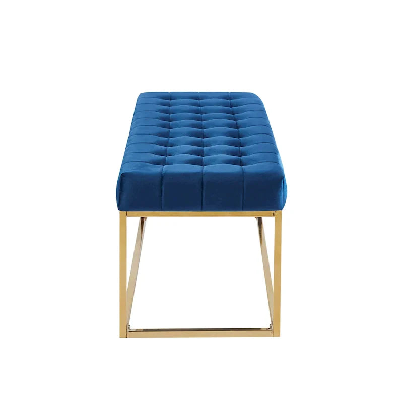 Banc en Velours Tufté Porthos Home Wenn avec Pieds en Chrome Doré