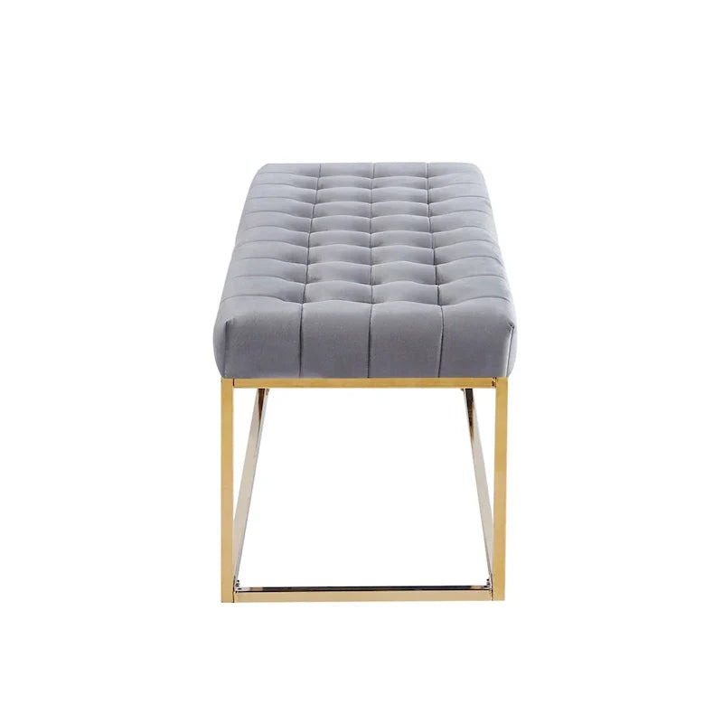 Banc en Velours Tufté Porthos Home Wenn avec Pieds en Chrome Doré