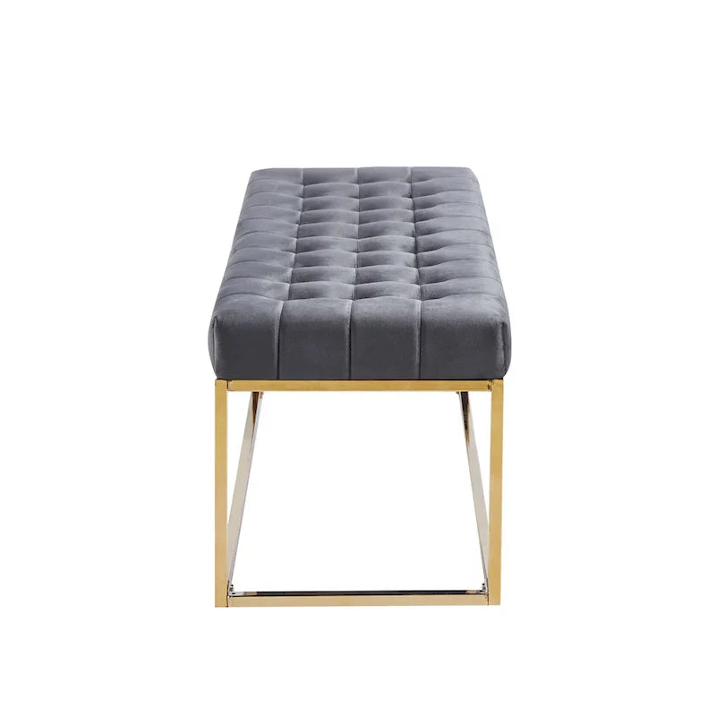 Banc en Velours Tufté Porthos Home Wenn avec Pieds en Chrome Doré