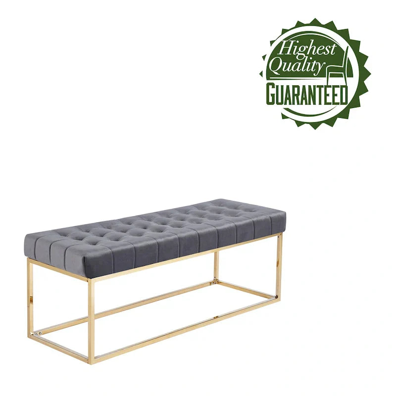 Banc en Velours Tufté Porthos Home Wenn avec Pieds en Chrome Doré