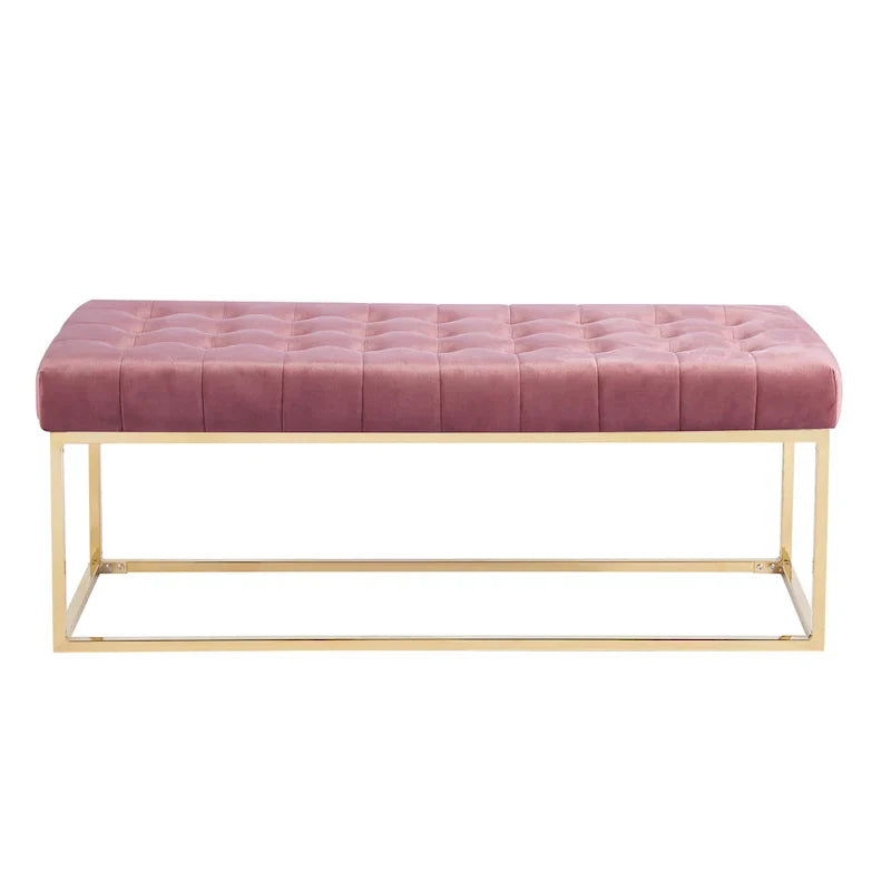 Banc en Velours Tufté Porthos Home Wenn avec Pieds en Chrome Doré