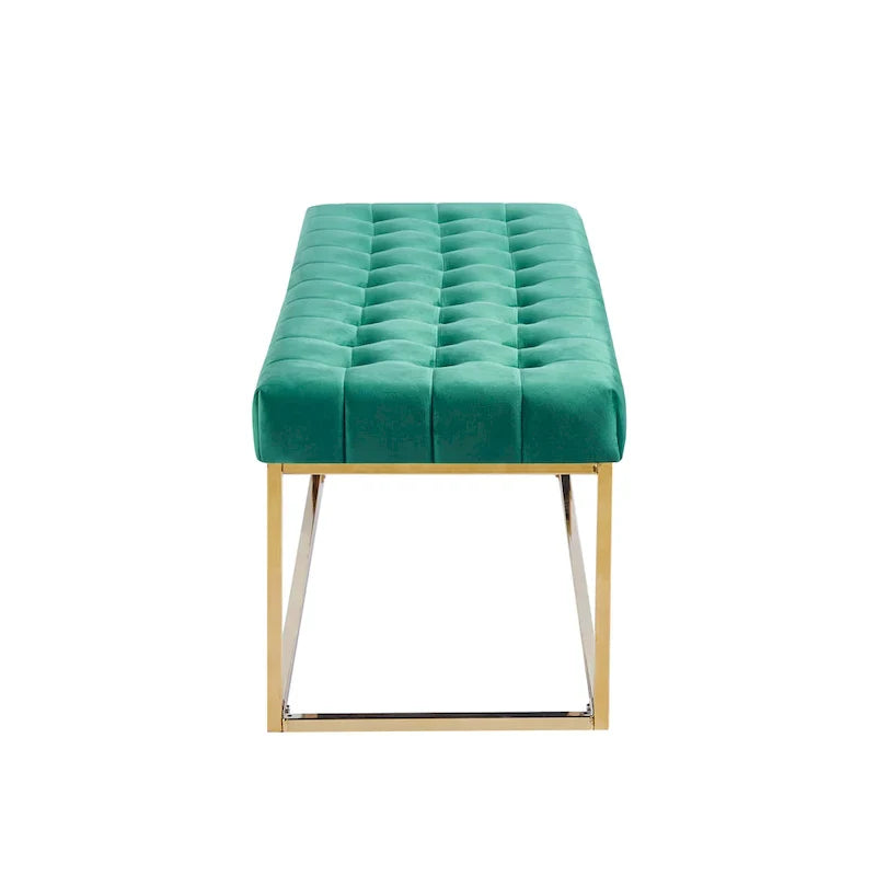 Banc en Velours Tufté Porthos Home Wenn avec Pieds en Chrome Doré