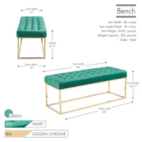 Banc en Velours Tufté Porthos Home Wenn avec Pieds en Chrome Doré