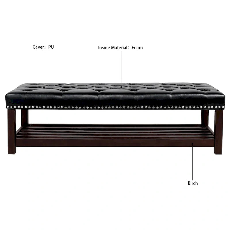 Banc rembourré à piètement en bois pour chambre à coucher ou entrée