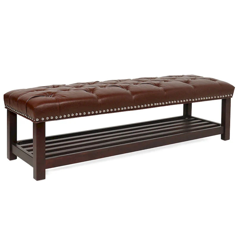 Banc rembourré à piètement en bois pour chambre à coucher ou entrée