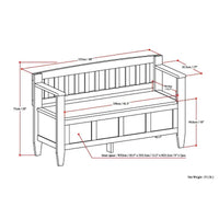 WYNDENHALL Riverside Banc de rangement contemporain en bois massif pour entrée de 122 cm de large - 51 cm de large