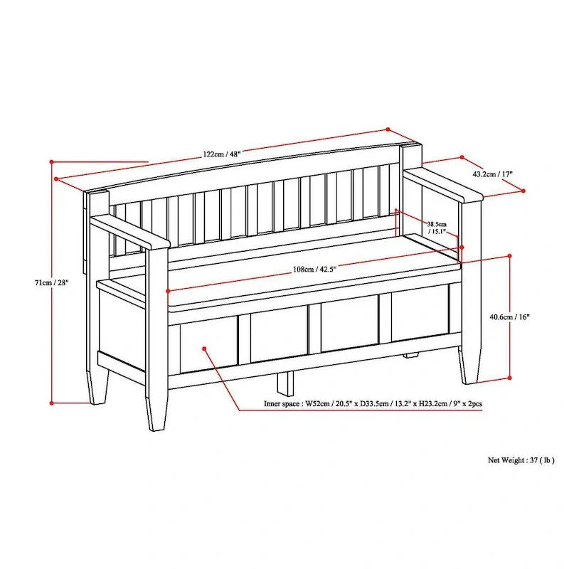 WYNDENHALL Riverside Banc de rangement contemporain en bois massif pour entrée de 122 cm de large - 51 cm de large