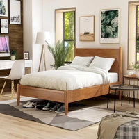 Ensemble de chambre plateforme Fopp milieu de siècle moderne en chêne, 2 pièces, par Furniture of America