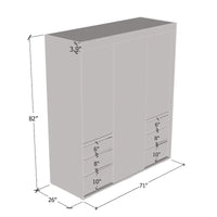 Armoire moderne 3 portes Monaco 71 pouces avec miroir