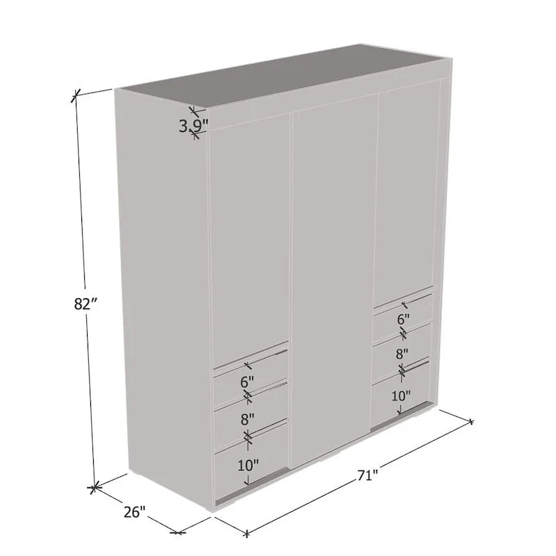 Armoire moderne 3 portes Monaco 71 pouces avec miroir