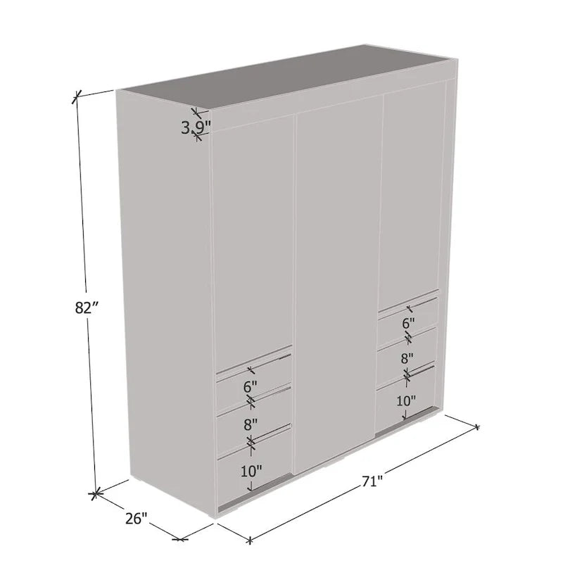 Armoire moderne 3 portes Monaco 71 pouces avec miroir
