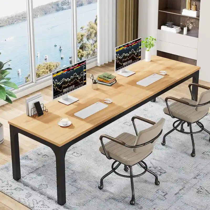 Bureau d'ordinateur extra-long de 78,7 pouces, bureau 2 personnes, grande table d'écriture