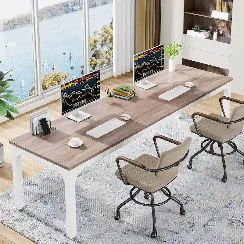 Bureau d'ordinateur extra-long de 78,7 pouces, bureau 2 personnes, grande table d'écriture