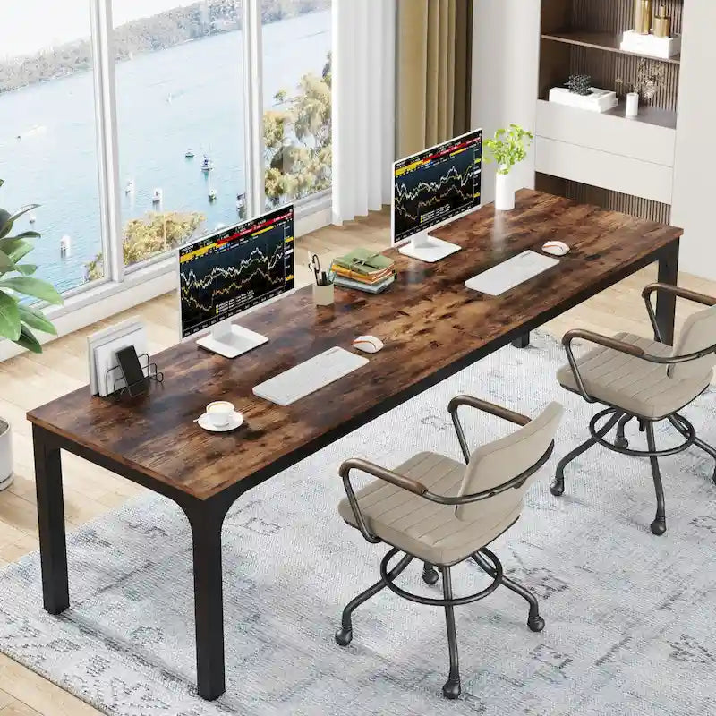 Bureau d'ordinateur extra-long de 78,7 pouces, bureau 2 personnes, grande table d'écriture