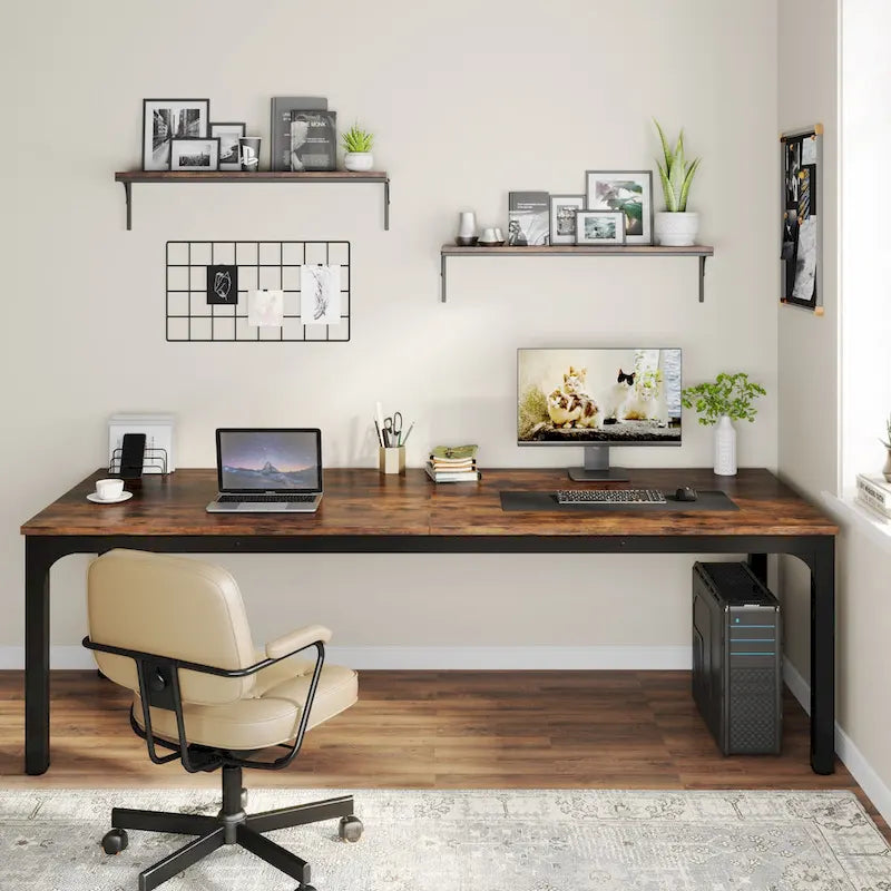 Bureau d'ordinateur extra-long de 78,7 pouces, bureau 2 personnes, grande table d'écriture