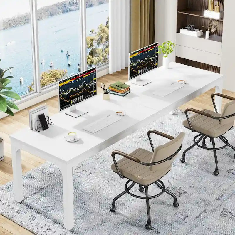 Bureau d'ordinateur extra-long de 78,7 pouces, bureau 2 personnes, grande table d'écriture