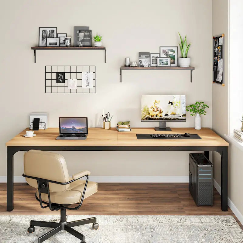 Bureau d'ordinateur extra-long de 78,7 pouces, bureau 2 personnes, grande table d'écriture