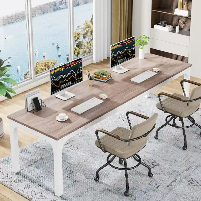 Bureau d'ordinateur extra-long de 78,7 pouces, bureau 2 personnes, grande table d'écriture