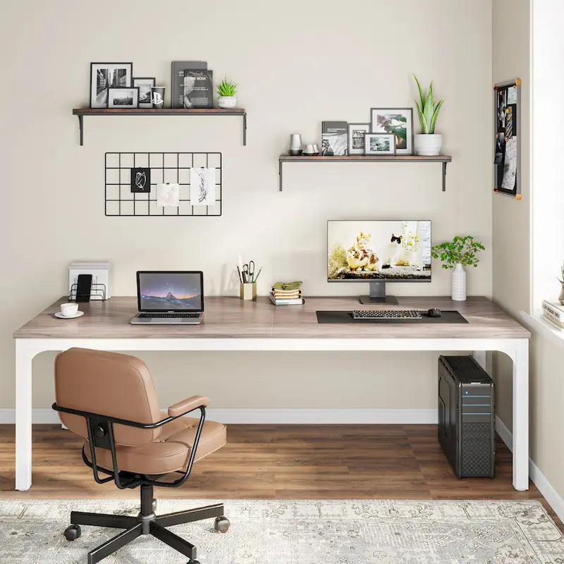 Bureau d'ordinateur extra-long de 78,7 pouces, bureau 2 personnes, grande table d'écriture