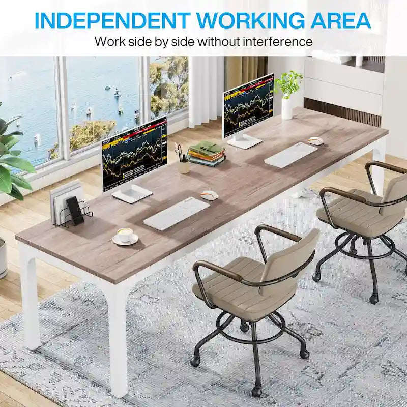 Bureau d'ordinateur extra-long de 78,7 pouces, bureau 2 personnes, grande table d'écriture