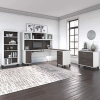 Bureau d'angle en L Somerset 72W avec huche, armoire et bibliothèque en gris