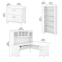 Bureau d'angle en L Somerset 72W avec huche, armoire et bibliothèque en gris