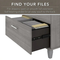 Bureau d'angle en L Somerset 72W avec huche, armoire et bibliothèque en gris