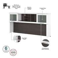 Bureau d'angle en L Somerset 72W avec huche, armoire et bibliothèque en gris