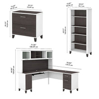Bureau d'angle en L Somerset 72W avec huche, armoire et bibliothèque en gris