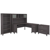 Bureau d'angle en L Somerset 72W avec huche, armoire et bibliothèque en gris