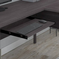 Bureau d'angle en L Somerset 72W avec huche, armoire et bibliothèque en gris