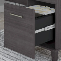 Bureau d'angle en L Somerset 72W avec huche, armoire et bibliothèque en gris