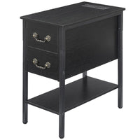 Table de chevet avec station de recharge, 2 ports USB et 2 prises de courant, table d'appoint haute avec 2 tiroirs et étagère de rangement