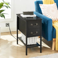 Lot de 2 tables de chevet avec station de recharge, 2 ports USB et 2 prises de courant, table d'appoint haute avec 2 tiroirs et étagère de rangement