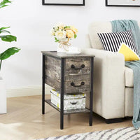 Lot de 2 tables de chevet avec station de recharge, 2 ports USB et 2 prises de courant, table d'appoint haute avec 2 tiroirs et étagère de rangement