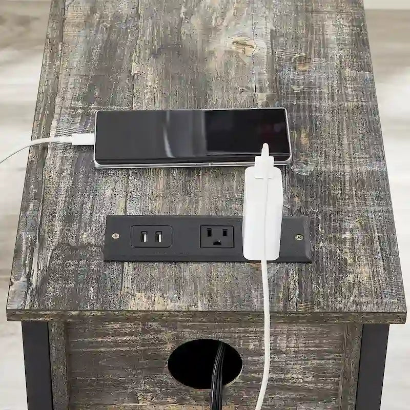 Lot de 2 tables de chevet avec station de recharge, 2 ports USB et 2 prises de courant, table d'appoint haute avec 2 tiroirs et étagère de rangement