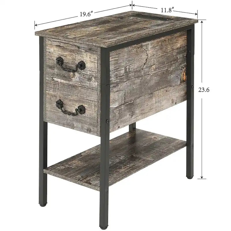 Lot de 2 tables de chevet avec station de recharge, 2 ports USB et 2 prises de courant, table d'appoint haute avec 2 tiroirs et étagère de rangement