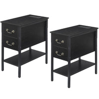 Lot de 2 tables de chevet avec station de recharge, 2 ports USB et 2 prises de courant, table d'appoint haute avec 2 tiroirs et étagère de rangement
