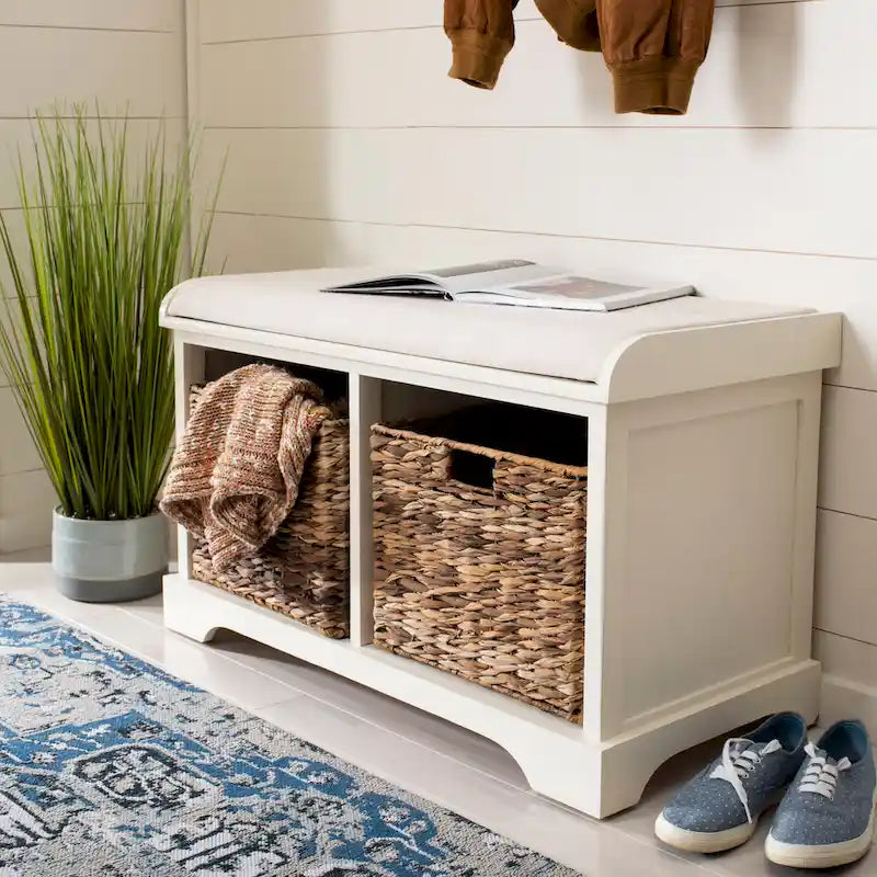 SAFAVIEH Euphemia Banc de rangement tressé marron - 33,5 x 16,1 x 19,9 - 34Lx16Px20H
