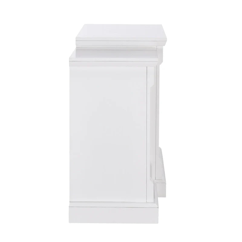 Cheminée électrique à LED avec télécommande, meuble-cheminée en pierre blanche et rangement SEI Furniture