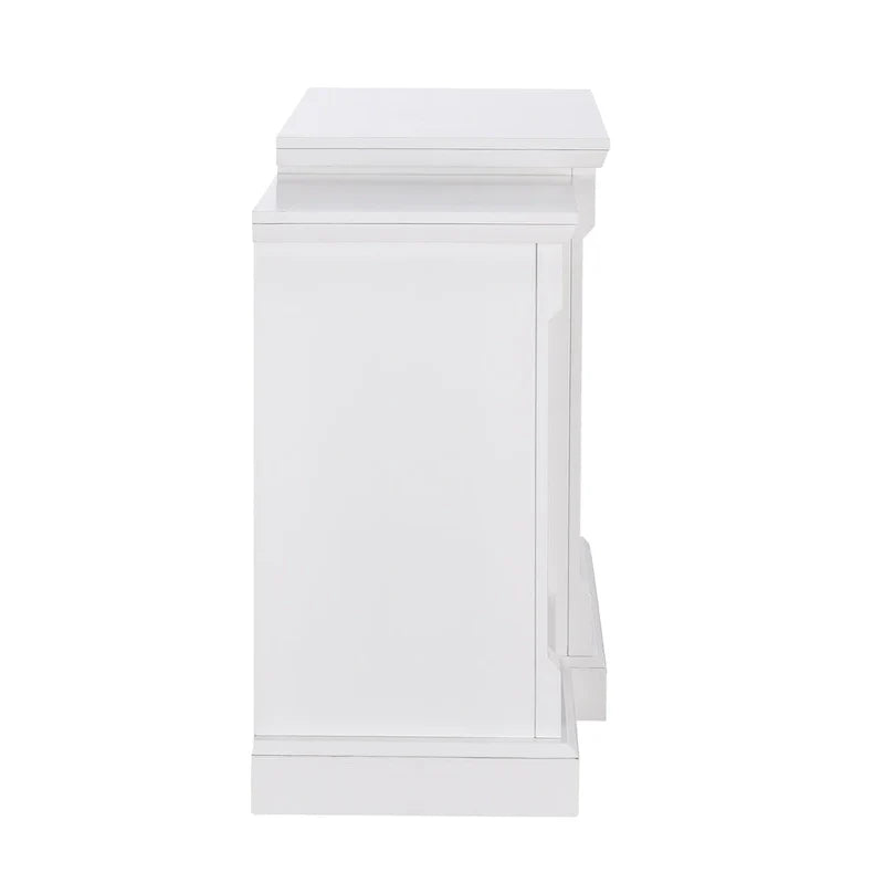 Cheminée électrique à LED avec télécommande, meuble-cheminée en pierre blanche et rangement SEI Furniture