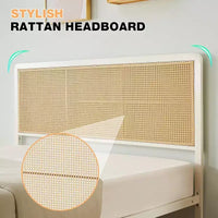 Cadre de lit en rotin de taille complète/grand lit avec tête de lit lumineuse à LED