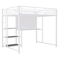 Lit mezzanine pleine grandeur avec bureau et tableau blanc, lit mezzanine en métal avec 3 étagères et échelle, noir