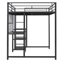 Lit mezzanine pleine grandeur avec bureau et tableau blanc, lit mezzanine en métal avec 3 étagères et échelle, noir