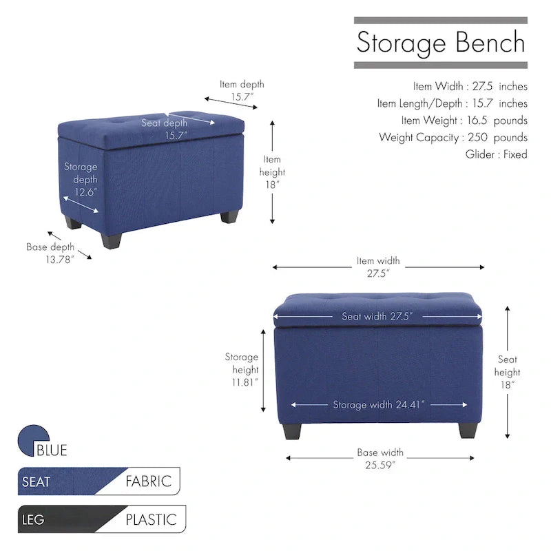 Banc de rangement Porthos Home Vivi en tissu à couvercle basculant