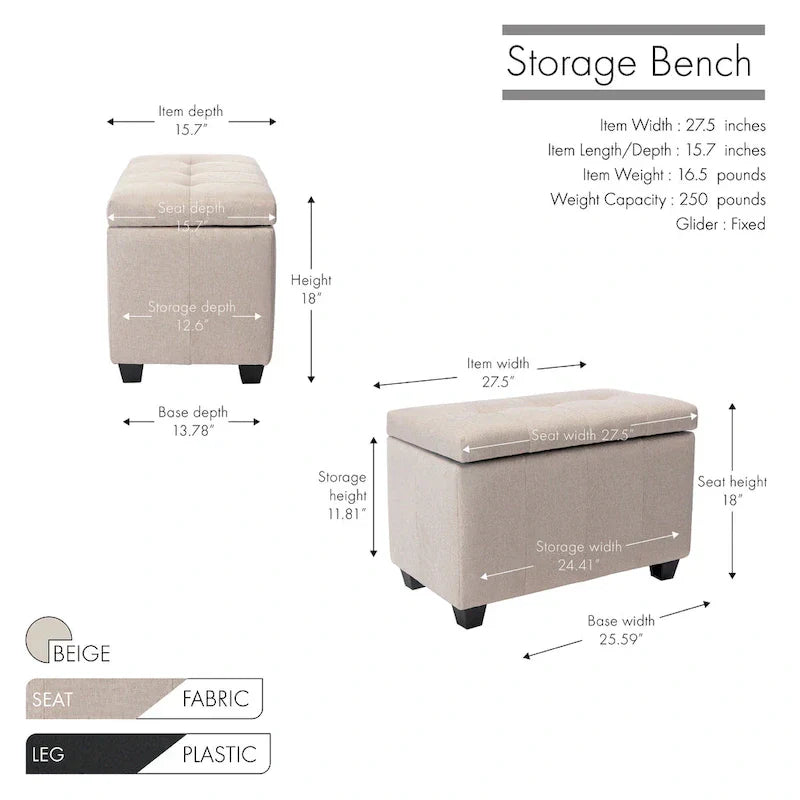 Banc de rangement Porthos Home Vivi en tissu à couvercle basculant